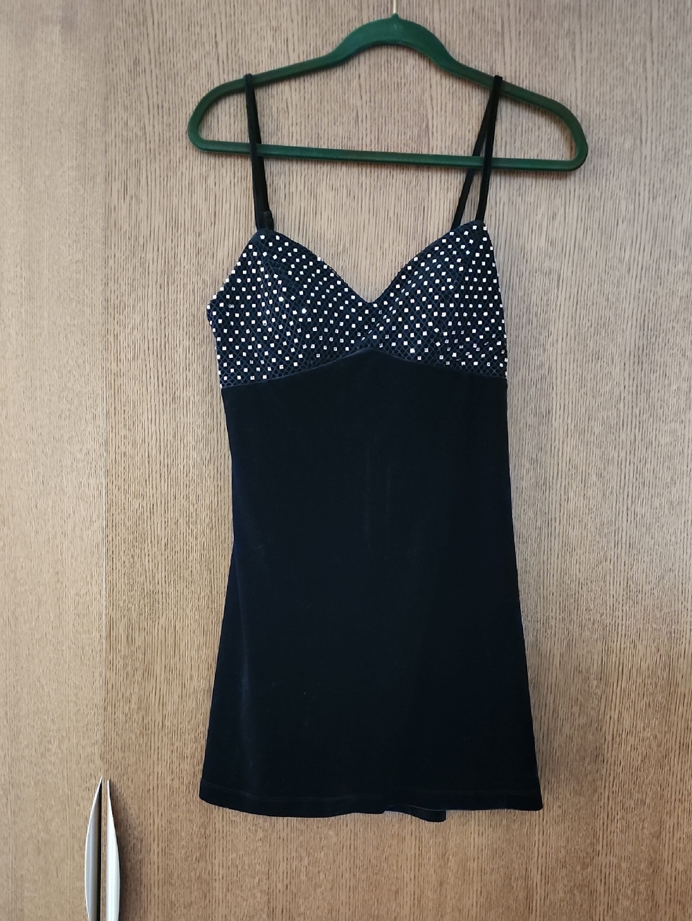 Black Velvet Spaghetti Strap Mini Dress with Sparkly Bust